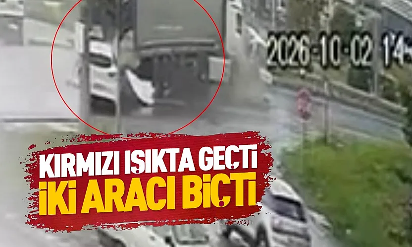 Samsun'da tırın iki aracı biçtiği kaza güvenlik kamerasında