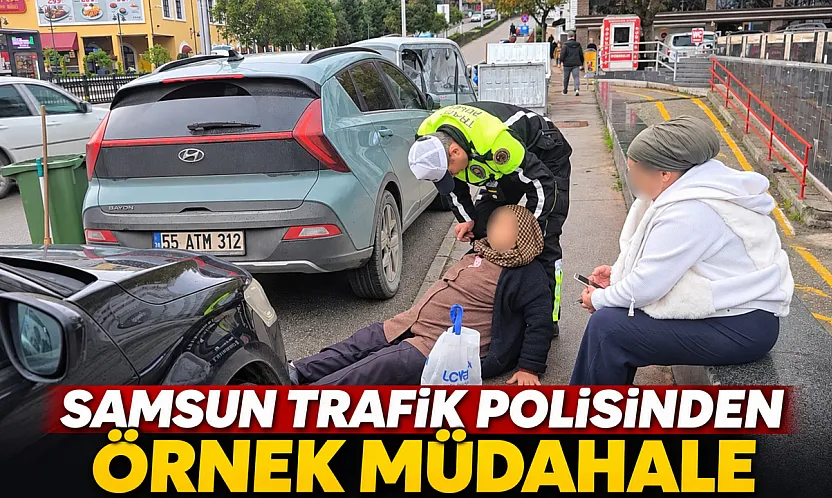 Samsun'da trafik polisinin yaralı kadına şefkati yürekleri ısıttı