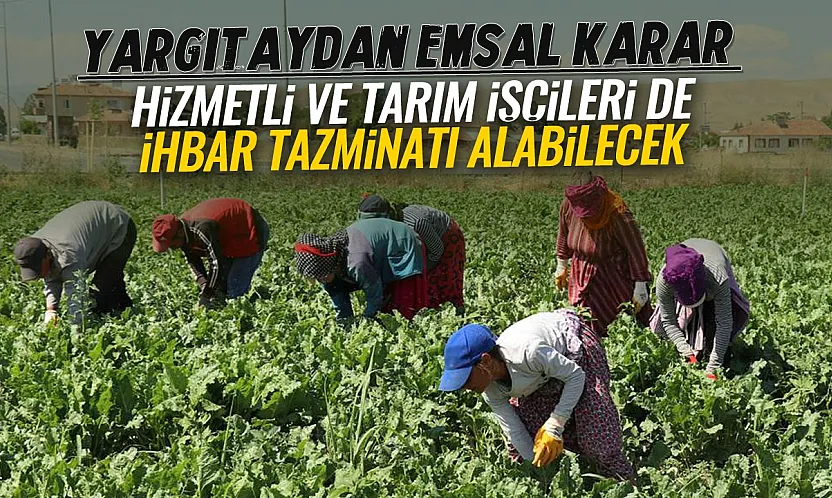 Yargıtay'dan emsal karar: Hizmetli ve tarım işçileri de ihbar tazminatı alabilecek